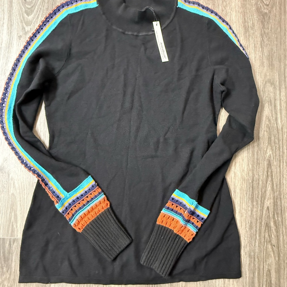 Amelie Boutik Women’s Black Long-Sleeve Sweater with Crocheted Stripes NWT